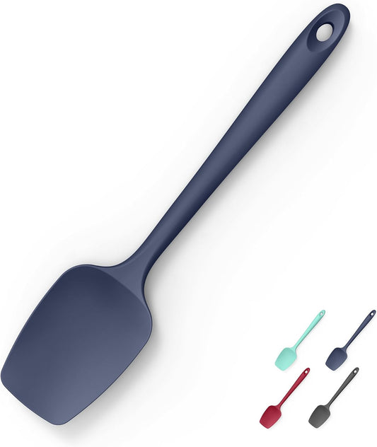 Heat Resistant Silicone Spoon Spatula, Doosu 600°F High Temp Flexible Cooking Spoons Kitchen Rubber Spoonula Scratch-Proof for Mixing Stirring Scraping Serving Non-Stick Cookware (11.4in, Navy Blue)