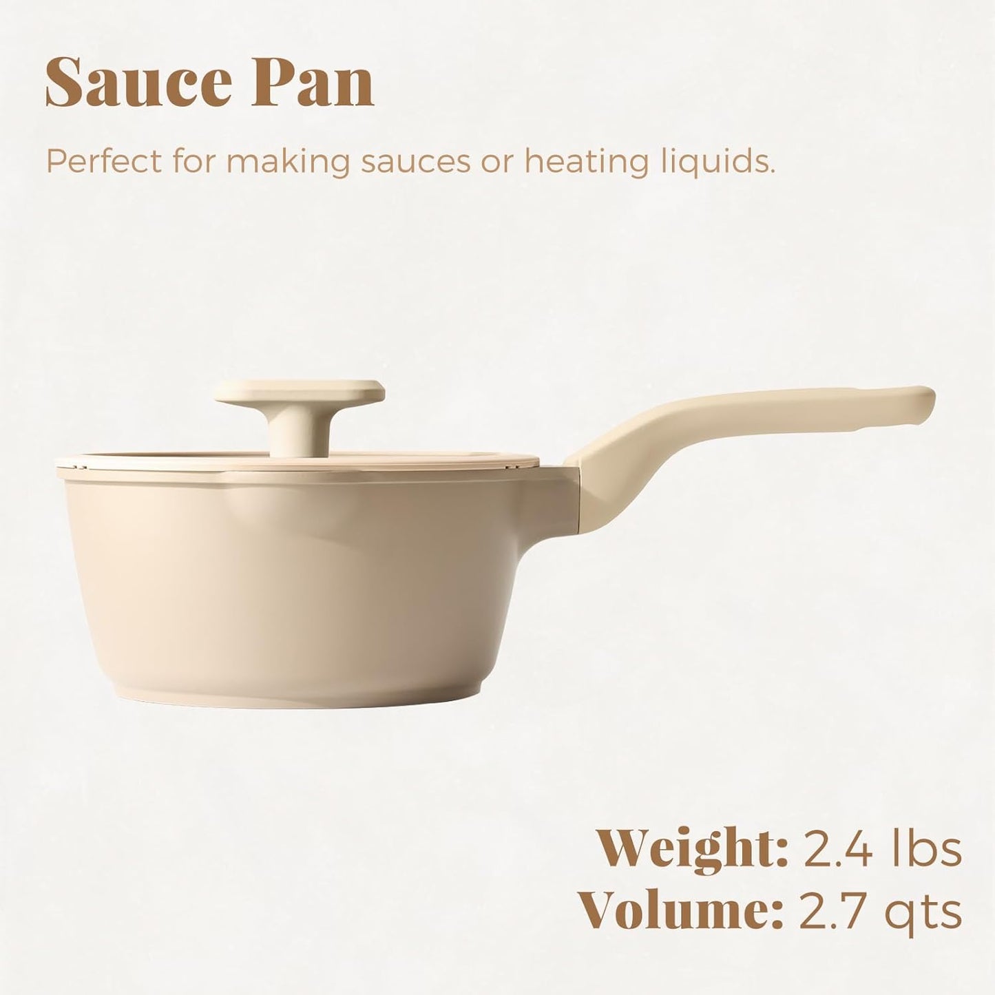 Nonstick Saucepan with Lid, 2.7 Quart Sauce Pan, Healthy Sauce Pot with Pour Spouts for Multipurpose Use, PFOA Free, Induction Compatible, Apricot