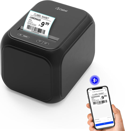 CLABEL Desk Bluetooth Barcode Label Printer: Label Maker with Direct Thermal Printing, 3 Inch Print Width for Barcodes Address Shipping Warehouse with 1 Roll Label (3 Inch Soot)