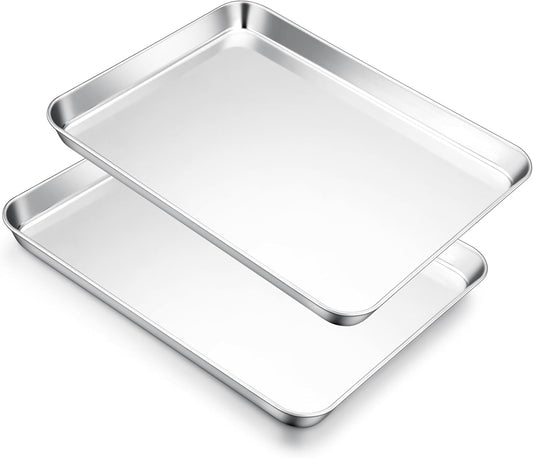E-far Cookie Sheets for Baking, 18”x13” Stainless Steel Baking Sheet Pans for Oven, Large Non Toxic Metal Baking Tray for Baking Roasting, Healthy & Rust Free, Mirror Finish & Dishwasher Safe, 2 Pack
