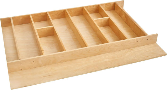Rev-A-Shelf Trim-to-Fit Silverware Drawer Organizer For Kitchen Utensils, Cutlery Cabinet Storage Divider Insert, 33.13 x 22 In, Maple Wood, 4WUT-36-1