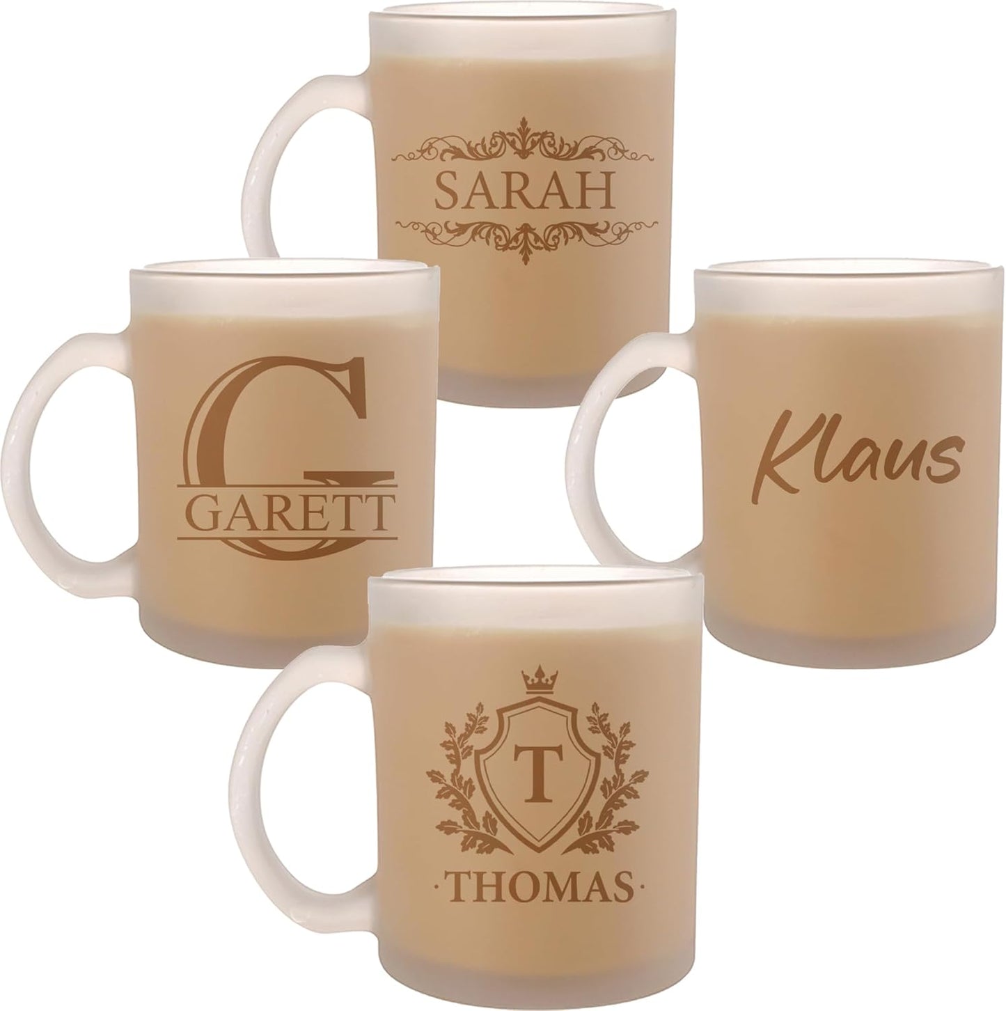 Personalized Coffee Mug Engraved with your Custom Name - Customized 11oz Frosted Glass Mugs, Hot Chocolate Mugs, Tea Cup, Birthday Gifts, Retirement Gift (Frosted Mug, Personalized Design)