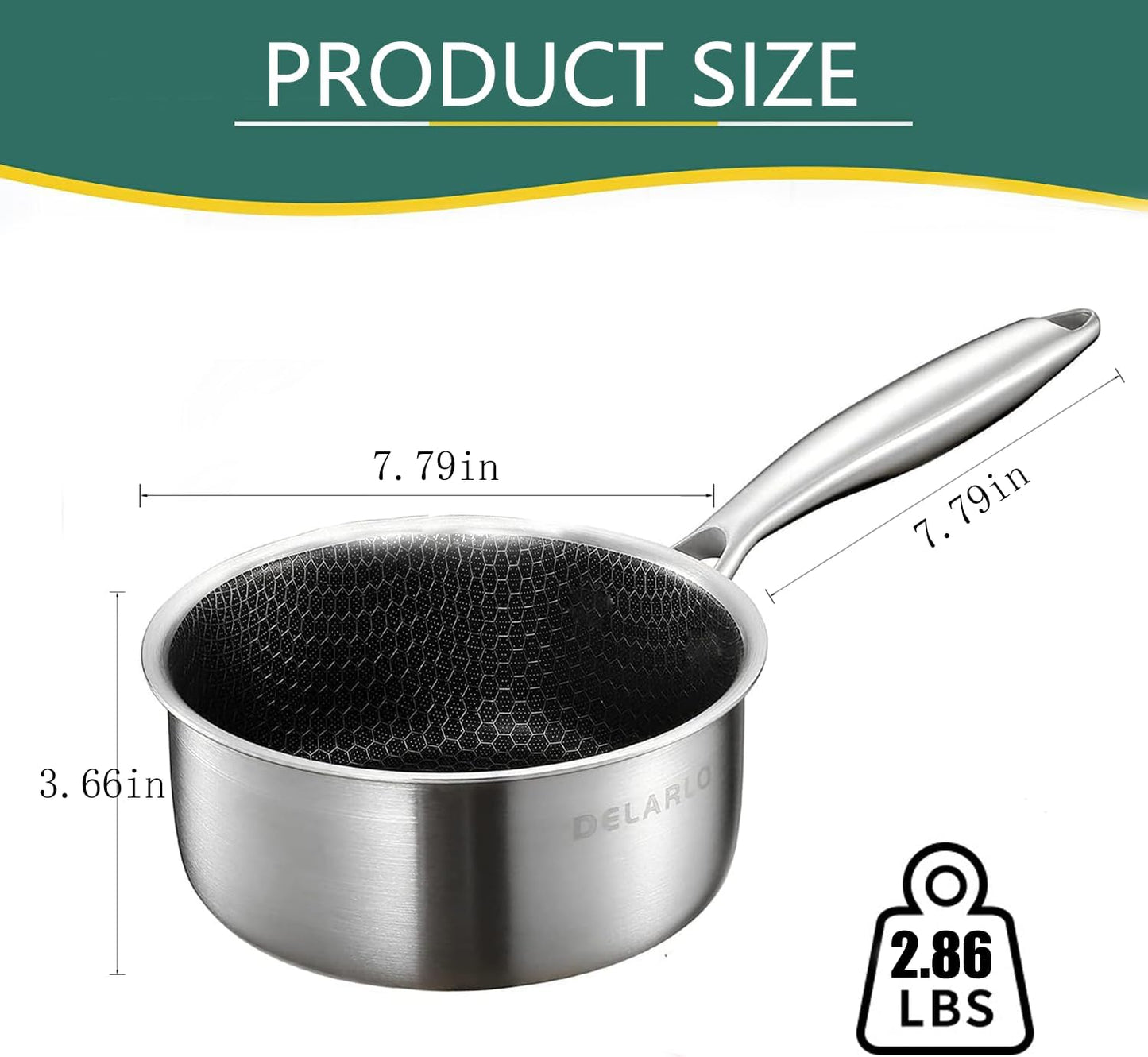 DELALRO Full Clad Tri-Ply Stainless Steel Sauce Pan 2.5QT, All Stove Safe 600℉(Lids 300℉), Medium Sauce Pan with Lid, Non Stick Sauce Pan, Fast & Even Heat, Steel Pot with Lid, Energy Saving,2-1/2 QT