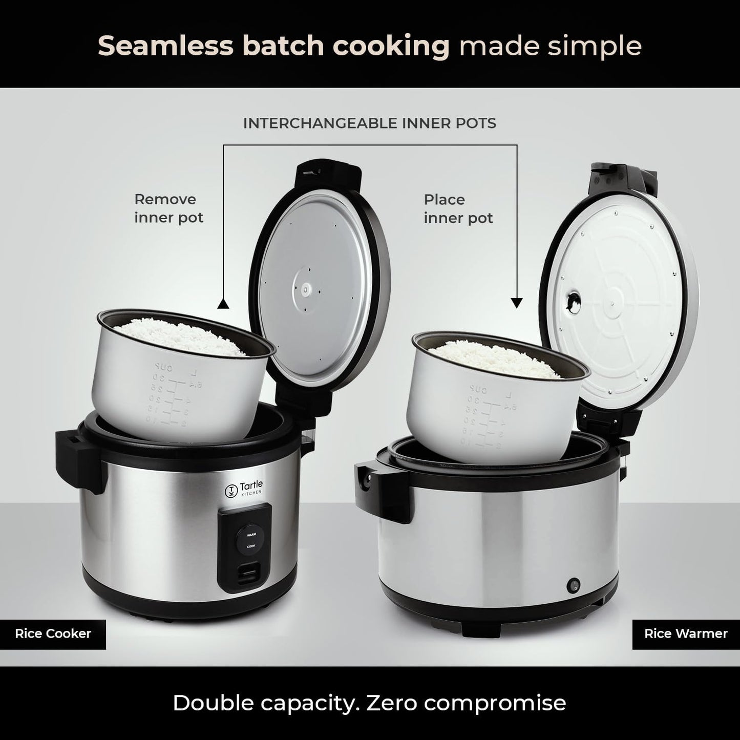 Tartle Commercial Rice Warmer and Soup Warmer - Warms 64 Cups Continuously for 12+ Hrs - Large Capasity, Non Stick & Keeps Rice Fluffy