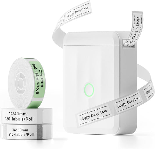 NIIMBOT D110 Upgraded Version Mini Label Maker Machine with 3 Tapes, Portable Bluetooth Thermal Printer, Sticker Labeler with Multiple Templates for Office Organization Home Kitchen School, White