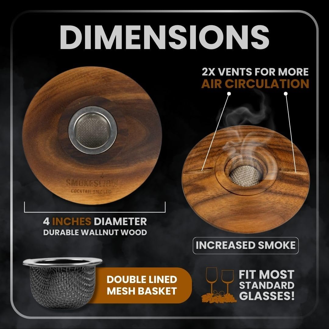 Premium Walnut Wood Cocktail Smoker with One 4 oz Tin of Wood Chips. Great for Whiskey & Old Fashion. Coated in Safe Food Natural Beeswax, Non-toxic Top by Smokeshow (Apple)