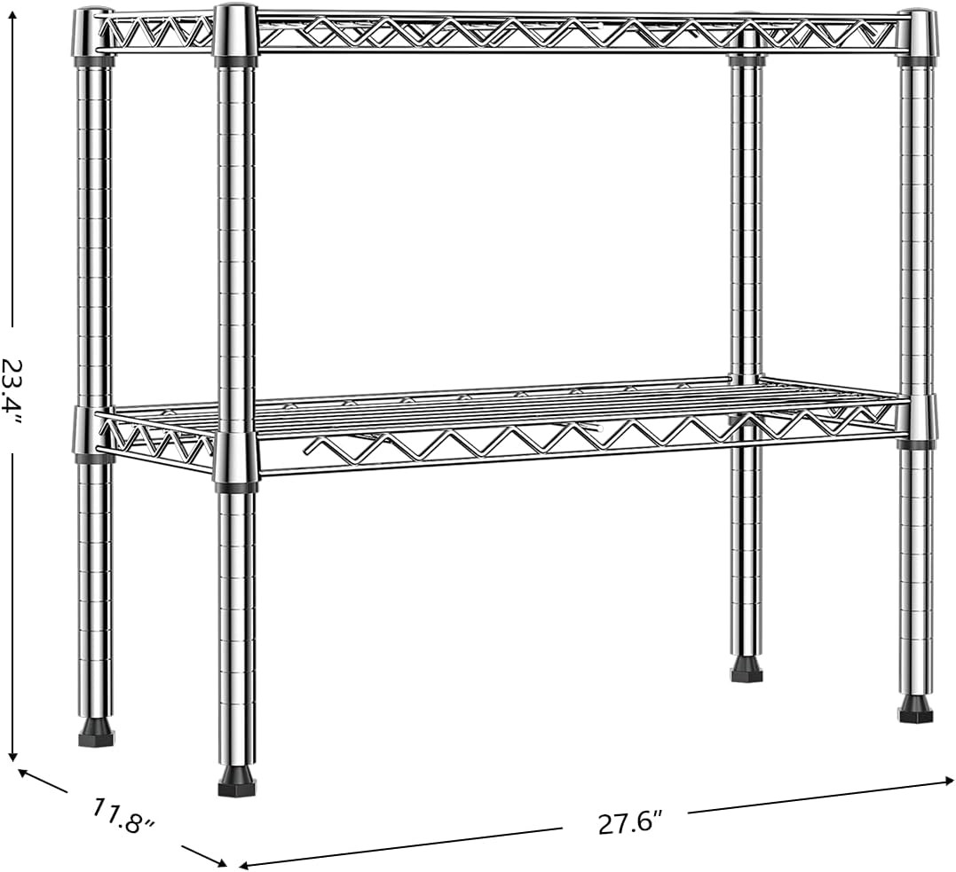 MZG 220 lbs 2 Tier Storage Rack Metal Wire Shelving Unit, Storage Standing Household Shelf Organizer for Laundry Bathroom Kitchen Pantry Closet Garage Utility Room, Chrome 11.8" D x 27.6" W x 23.4" H