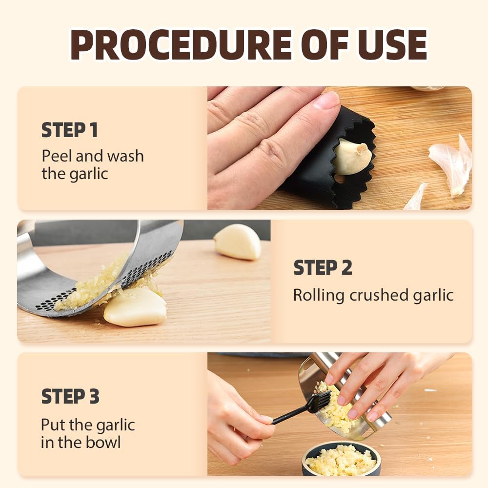 2025 Upgraded Garlic Press Stainless Steel, Garlic Press Rocker Professional Kitchen Gadgets Garlic Mincer Garlic Crusher, Heavy Duty Mincer Tool Garlic Chopper Garlic Presser Mincer (1Set)