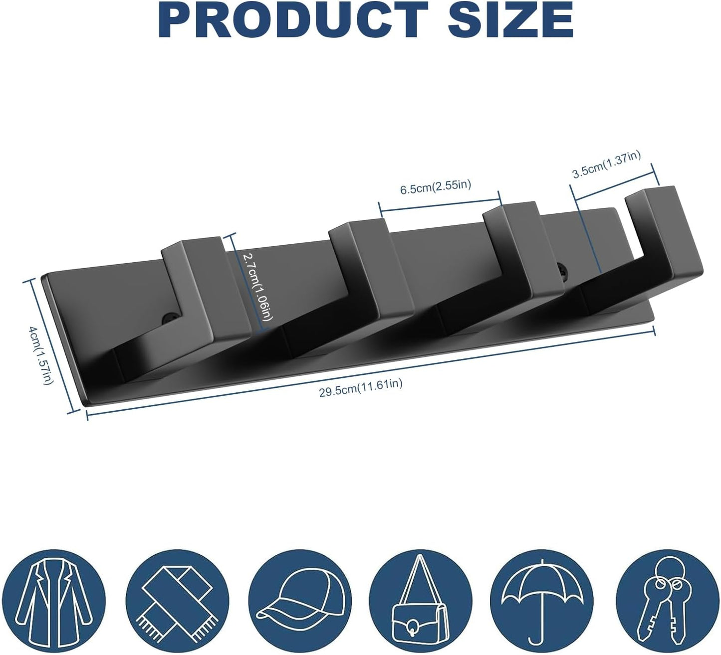 PMMASTO Coat Rack Wall Mount, Coat Hooks Wall Hooks for Hanging, Stainless Steel Coat Hanger Towel Hooks for Bathrooms, Coat Rack Hat Rack (Black 4 Hooks, 2 Pack)