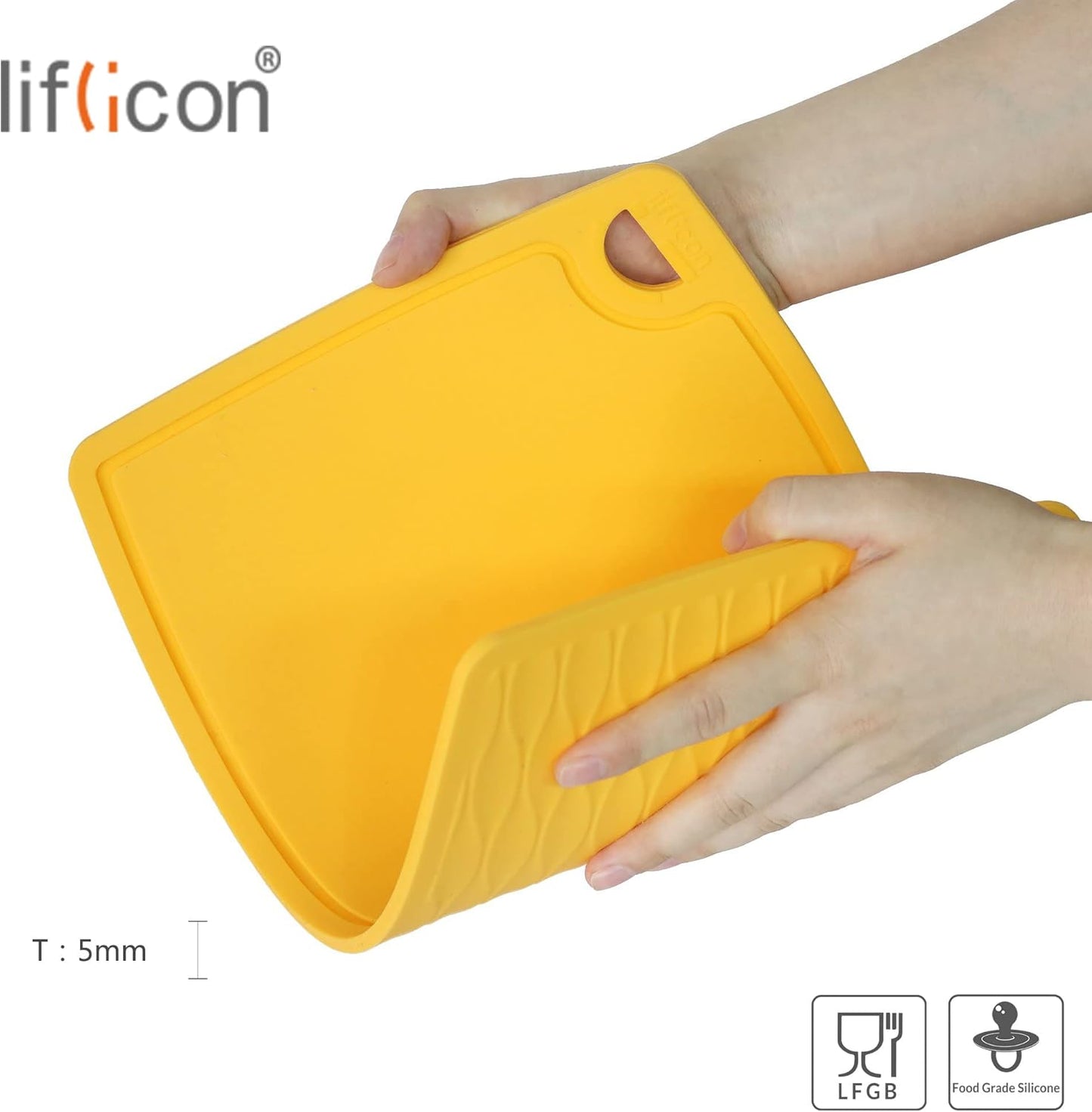 Extra Large Thick Silicone Cutting Boards for Kitchen 14.6'' x 10.43'' Flexible Cutting Chopping Boards/Mats Non-slip Deep Drip Juice Groove, Dishwasher Safe-Yellow