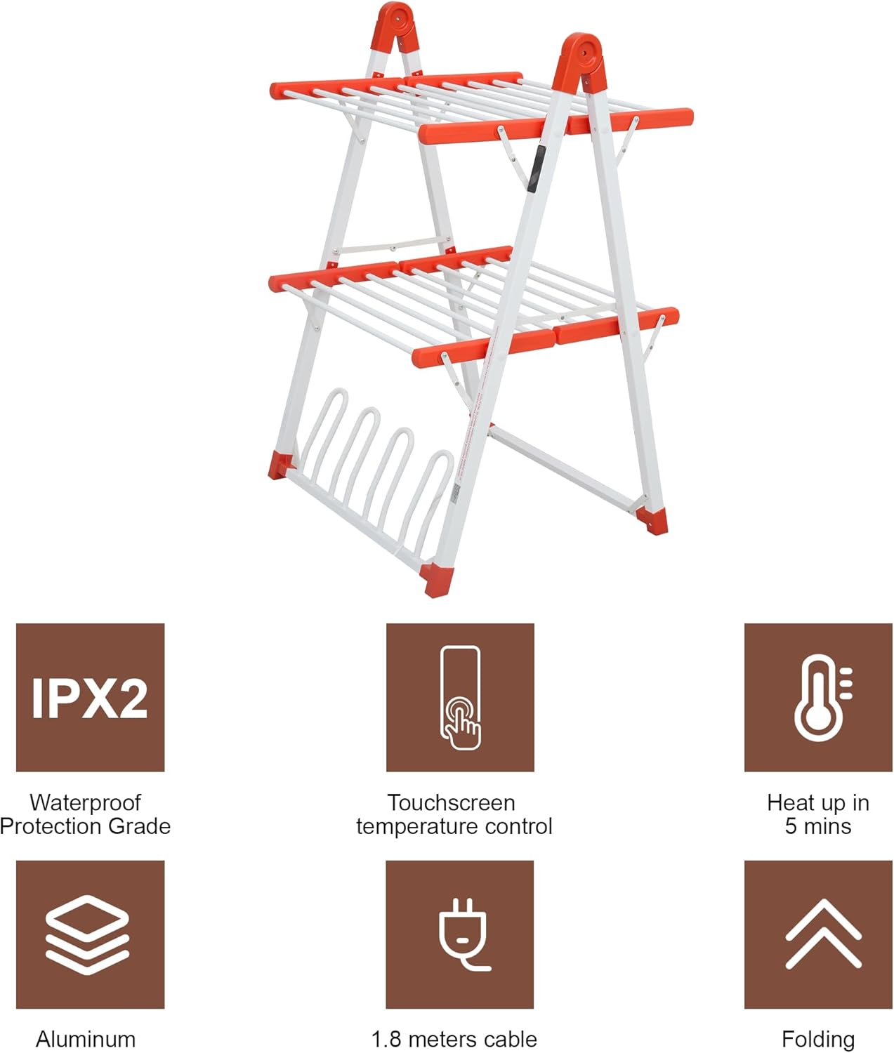 Electric Heated Clothes Drying Rack,Foldable Heated Garment Dryer with Timer Shut-Off Laundry Rack for Clothes Shoes Socks,Aluminum Alloy,Red,Plug & Play,(39.37x25.98x23.82in)