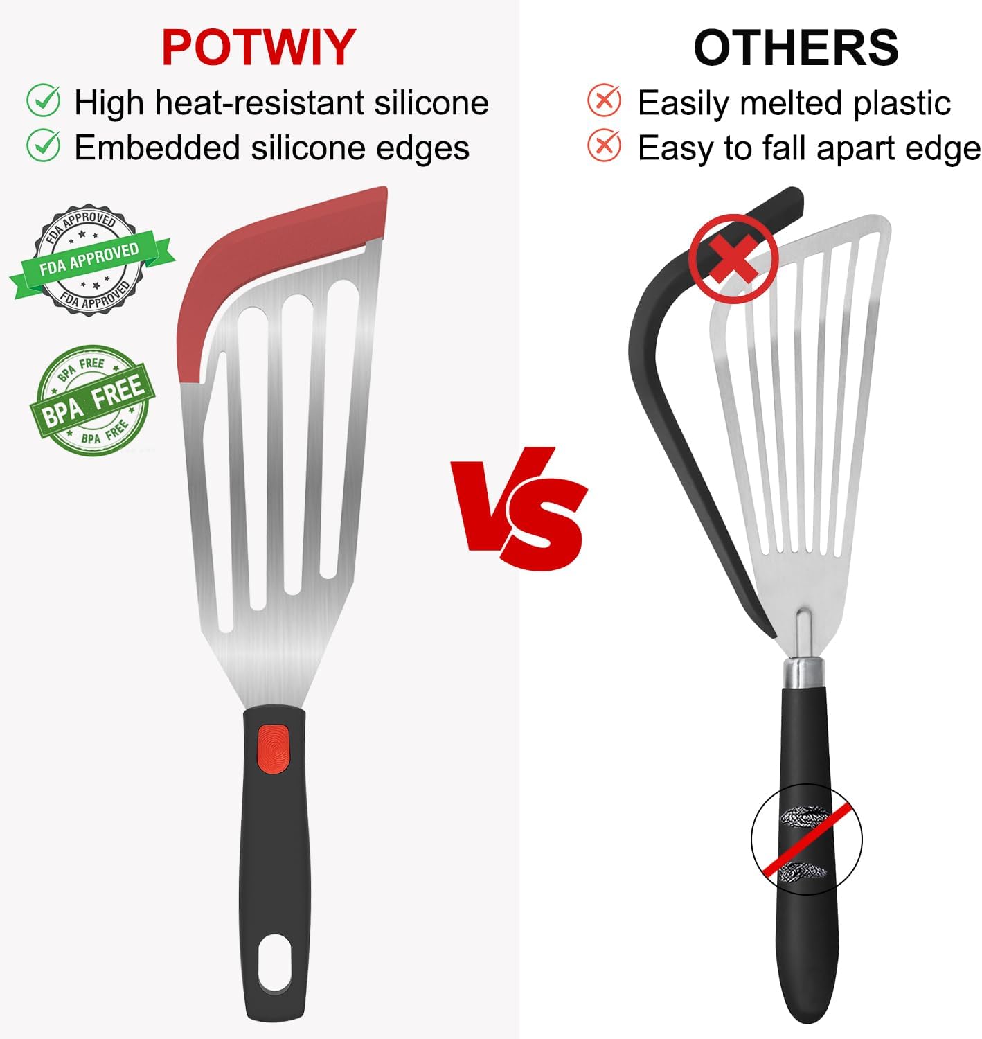 Silicone Fish Turner Spatula, Slotted Silicone Fish Spatulas for Nonstick Cookware, Flexible Kitchen Cooking Spatula Flipper for Fish, Egg, Pancake, 12.3 Inch