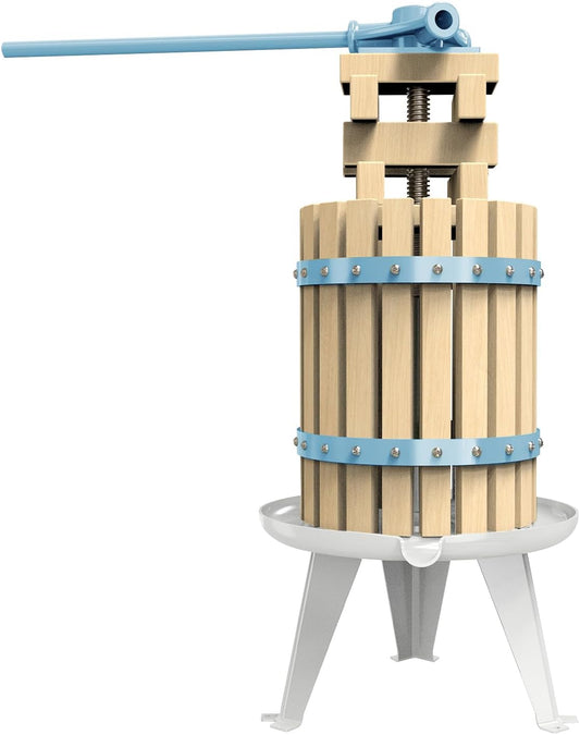 SQUEEZE master Fruit Apple Cider Wine Classic Press-Blue-1.6 Gallon/6L-Solid Wood Basket-Vintage traditional juicer-Pole Handle Bar for Juice,Wine,Cider-1 free filter bag included
