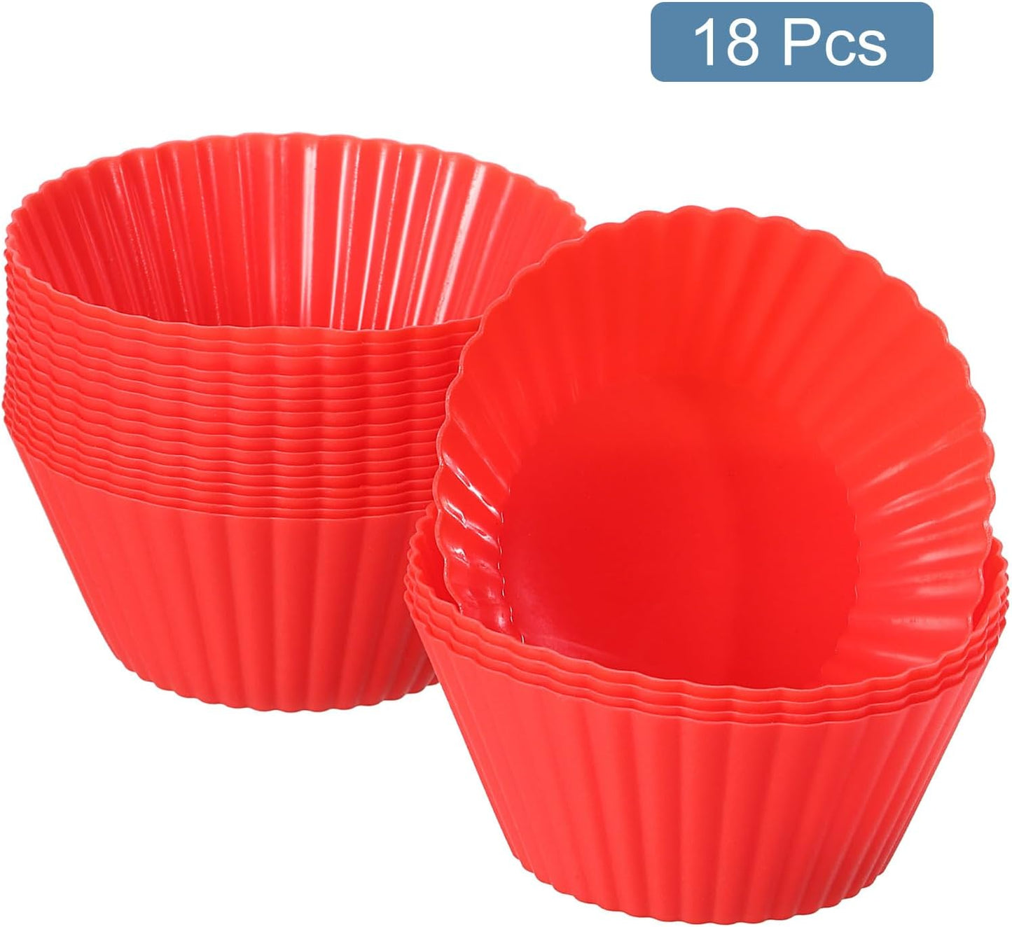 uxcell 18Pcs Silicone Cupcake Liners, Non-Stick Baking Cups, for Cooking Eggs, Baking Muffins and Make a Cake(Red)