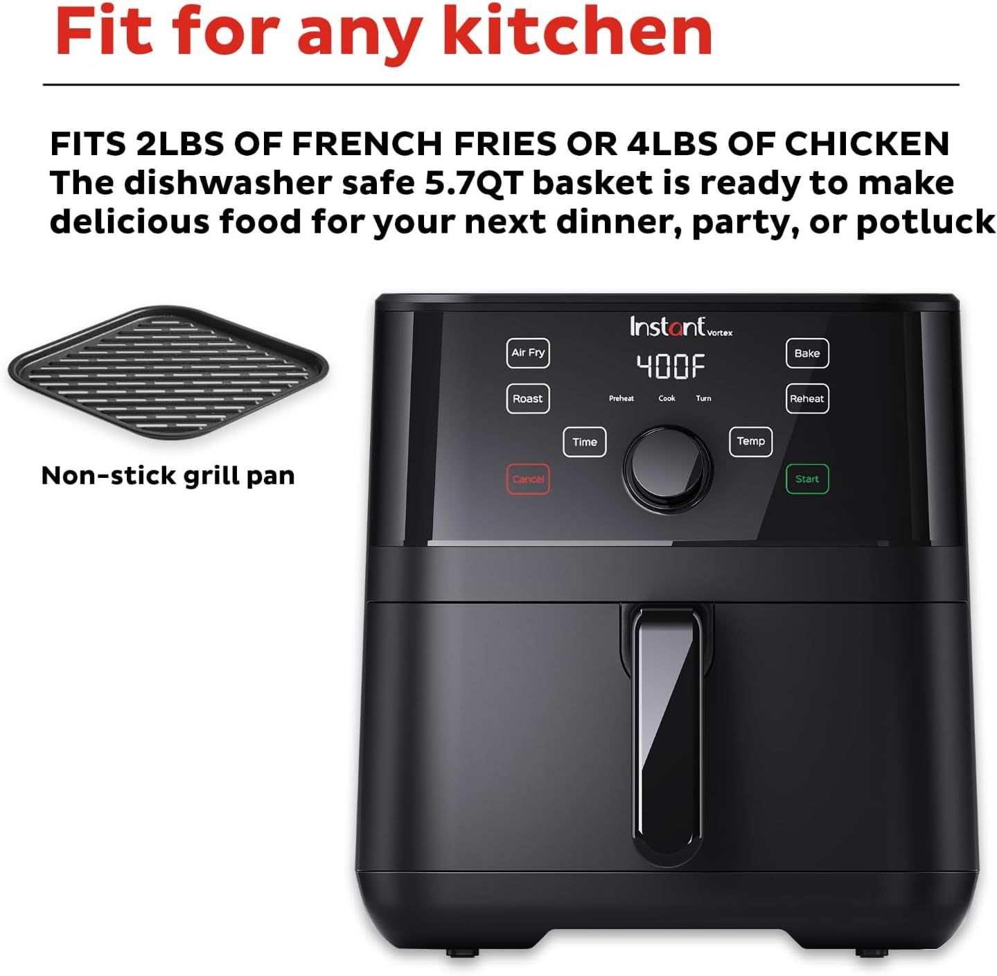Instant Pot Vortex 5.7QT Air Fryer, Custom Program Options, 4-in-1 Functions, EvenCrisp Technology that Crisps, Roasts, Bakes and Reheats, 100+ In-App Recipes, from the Makers of Instant Pot, Black