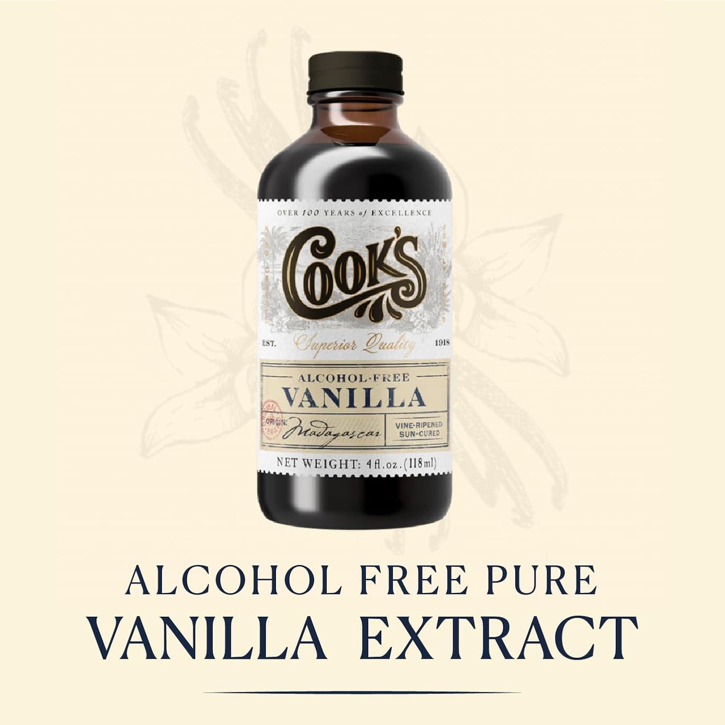 Cook's, Alcohol Free Pure Vanilla Flavoring, for Cooking, Baking, Desserts, Madagascar Vanilla Non-Alcoholic Extract Alternative, 16oz