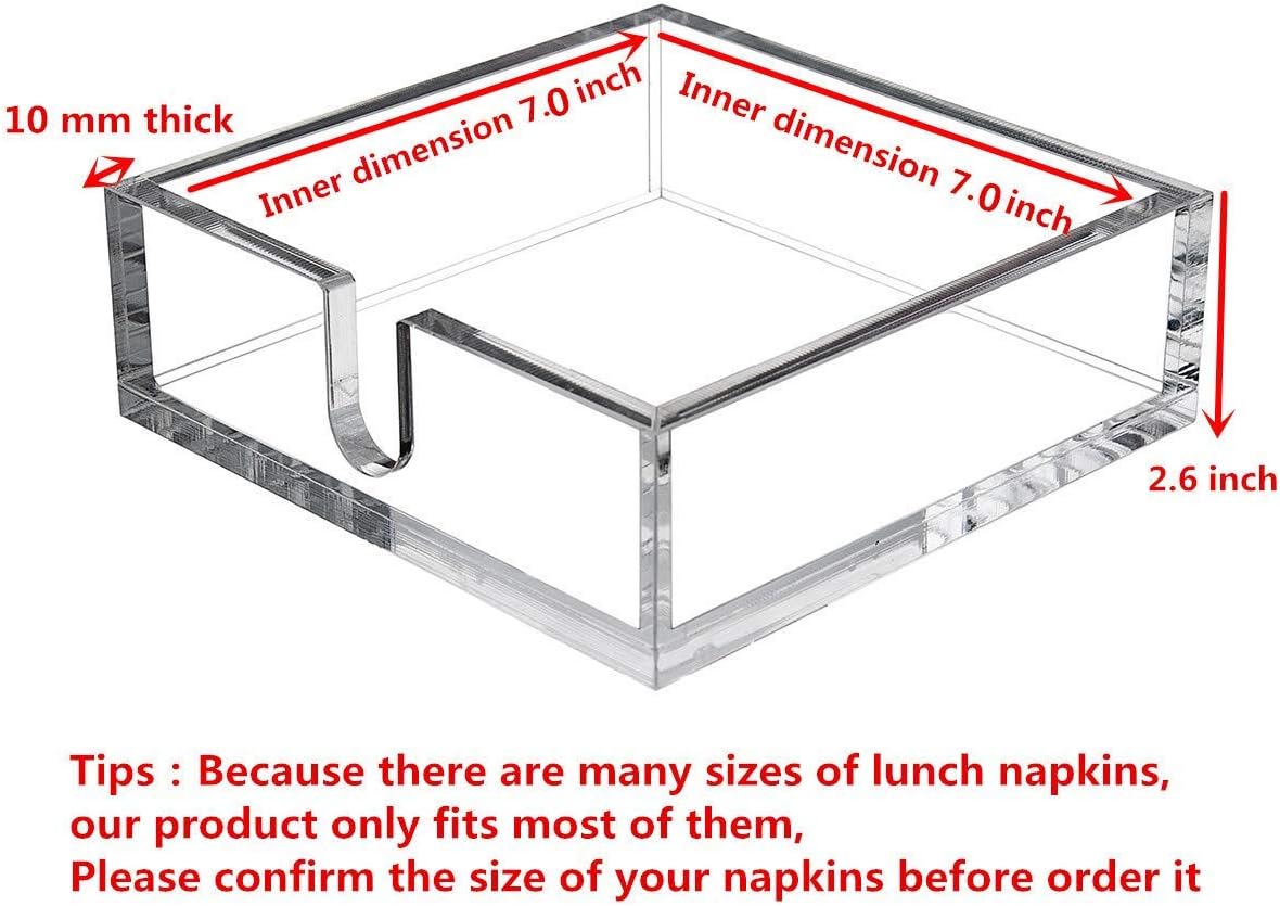 IEEK Acrylic Luncheon Napkin Holder,Decorative Napkin Tray for Dining Table and Kitchen,Clear Flat Napkin Holders Tissue Dispenser,7.1 x 7.1 x 2.6 inches