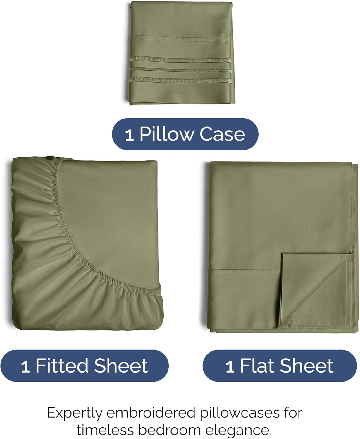 Twin XL Size 3 Piece Sheet Set - Comfy Breathable & Cooling Bed Sheets Set - Hotel Luxury Bedding for Women, Men, Kids, Teens, Boys & Girls - Deep Pockets, Soft, Wrinkle Free - Oeko-Tex - Sage Green