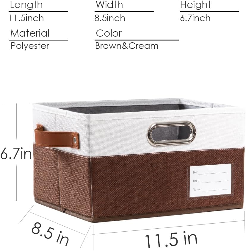 PRANDOM Foldable Storage Bins with Handles [3-Pack] Fabric Collapsible Storage Boxes Baskets Cubes Containers with Handles for Closet Living Room Bedroom (Brown & White 11.5x8.5x6.7'')