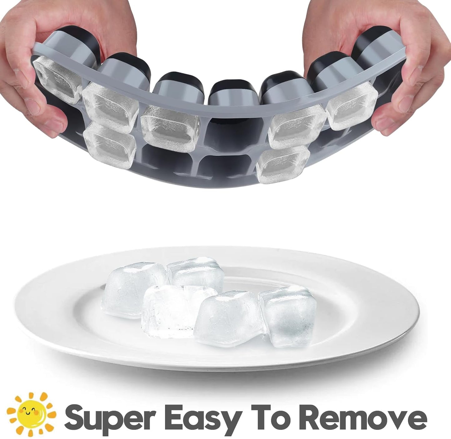 Silicone Ice Cube Tray, 8 Pack Easy-Release & Flexible 14-Ice Cube Trays with Spill-Resistant Removable Lid, Stackable Ice Trays with Covers for Freezer, Cocktail (4 Black+ 4 Grey)