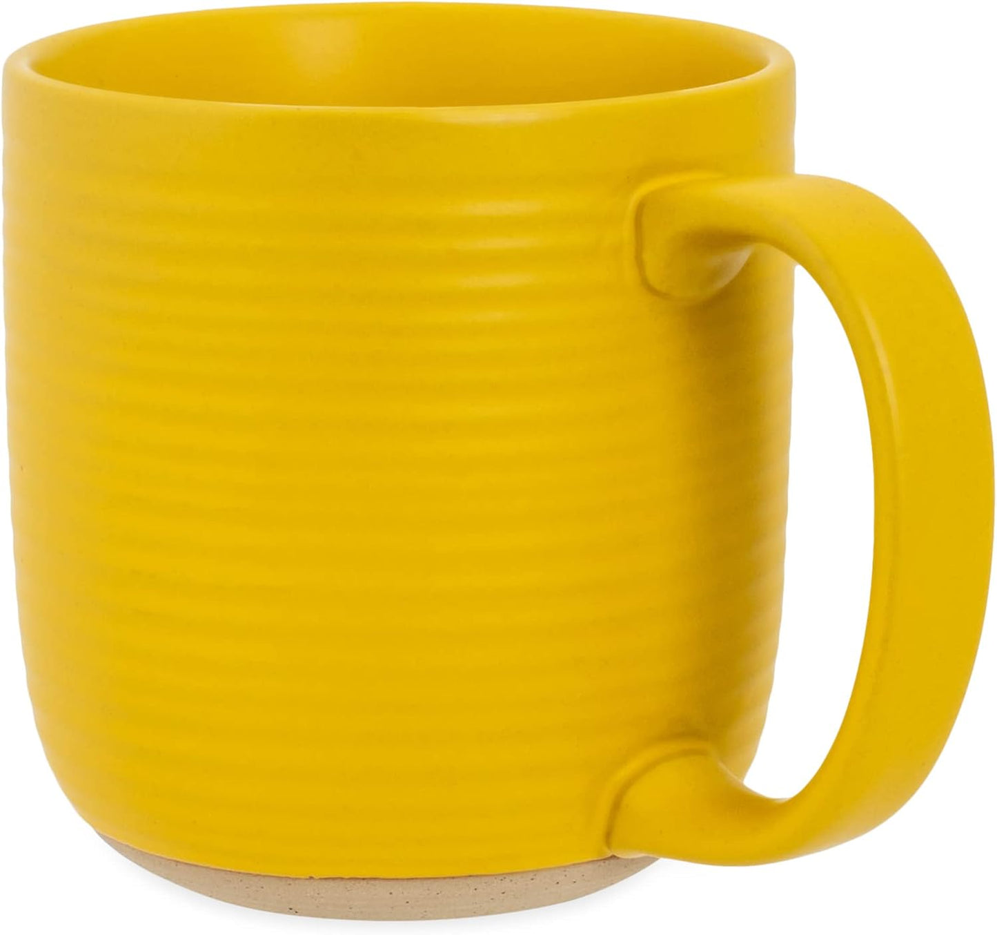 Elanze Designs Ribbed Ceramic Stoneware 16 ounce Raw Clay Bottom Coffee Mugs Set of 4, Mustard