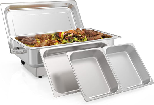 Electric Chafing Dish Buffet Set, 9QT Buffet Servers and Warmers Stainless Steel, Commercial Food Warmer with 1 Full-Size Pan & 2 Half-Size Pan, Temperature Control Display for Parties, Catering