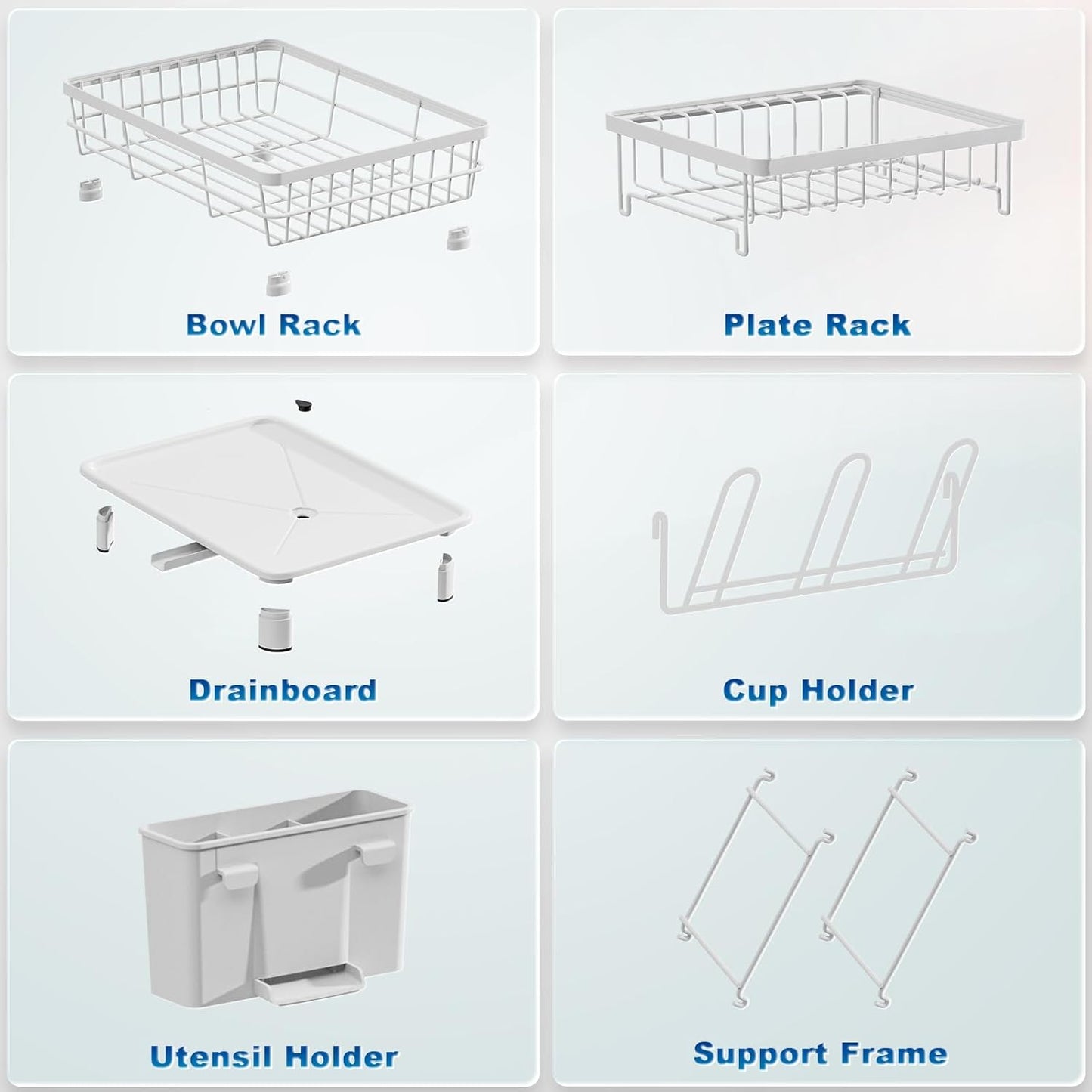 2 Tiers Dish Drying Rack, Space-Saving Dish Racks for Kitchen Counter, Dish Drainer Drying Rack with Drainboard, Utensil Holder Cups Holder and Adjustable Swivel Spout, White