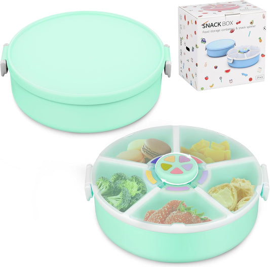 Snack Spinner Set for Kids – 2-Pack, Includes Rotating Snack Container & Classic Sectioned Snack Box, BPA-Free, Dishwasher Safe, Perfect for Travel, Green