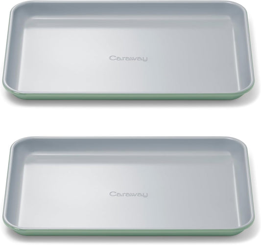 Caraway Nonstick Ceramic Small Baking Sheet Duo (9x13”) – Non-Toxic, PTFE & PFOA Free – Oven Safe – Aluminized Steel Core – Mini Sheet Pan for Baking, Roasting & More - Sage