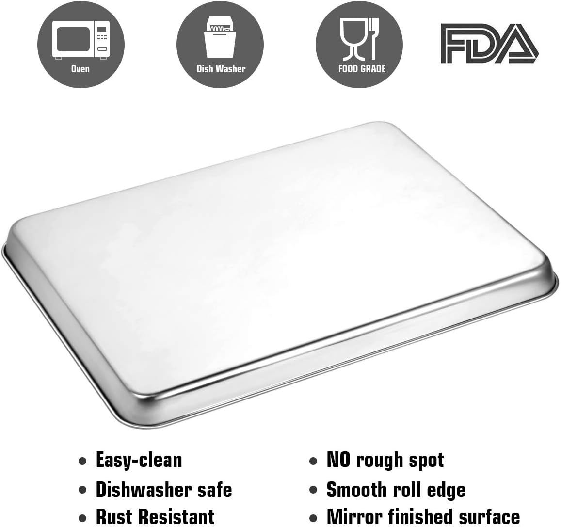 Baking Sheet Set of 2, Wildone Stainless Steel Baking Tray Cookie Pan, Size 20 x 14 x 1 Inch, Non Toxic & Heavy Duty & Easy Clean