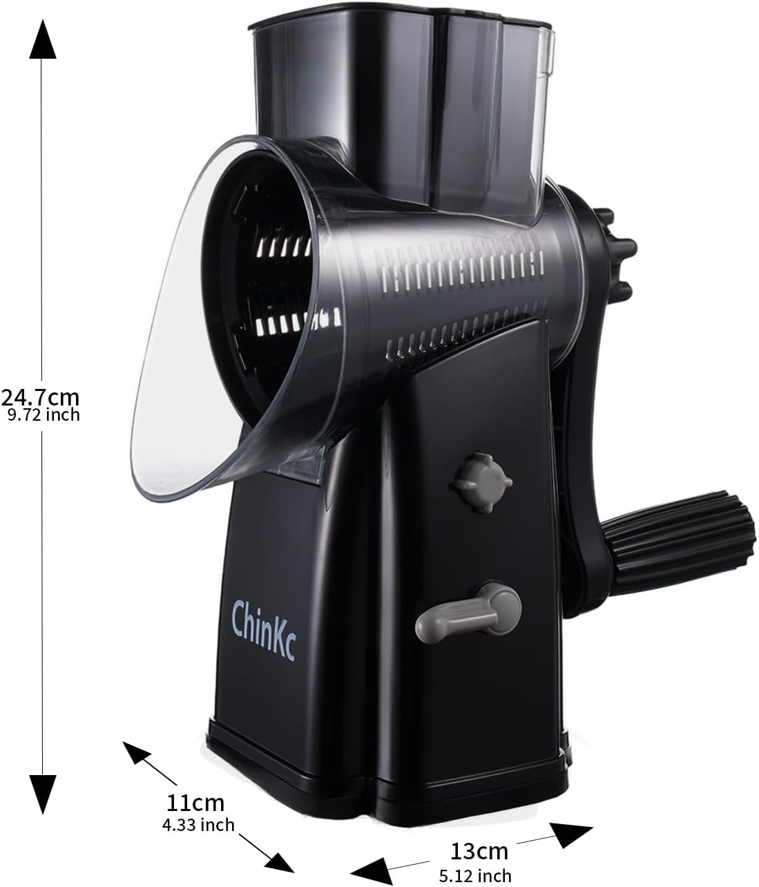 Rotary Cheese Grater Shredder - Upgraded 5 in 1 Cheese Grater with Handle and Strong Suction Base, Multi-purpose Julienne Slicer Ice Shaver Nuts Grinder for Ice, Vegetables, Fruit, Nuts