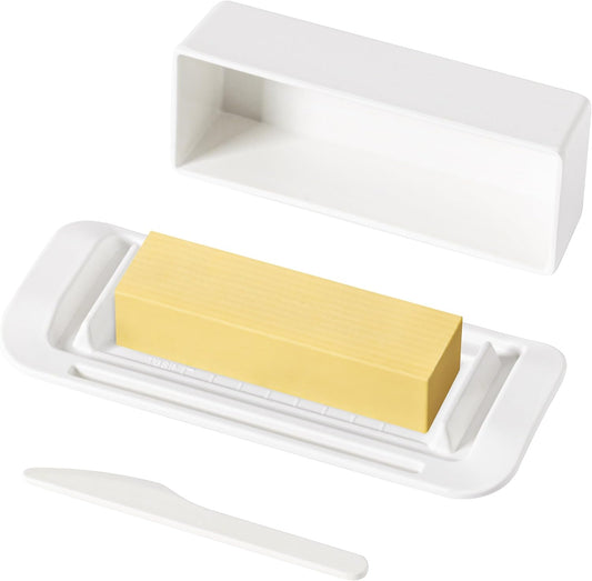 Butter Dish with Lid for Countertop, Butter Dish with Knife, Butter Keeper for Kitchen or Fridge, Bamboo Fiber Butter Tray, Butter Holder for 1 Stick Butter, BPA-free, Dishwasher Safe(White)