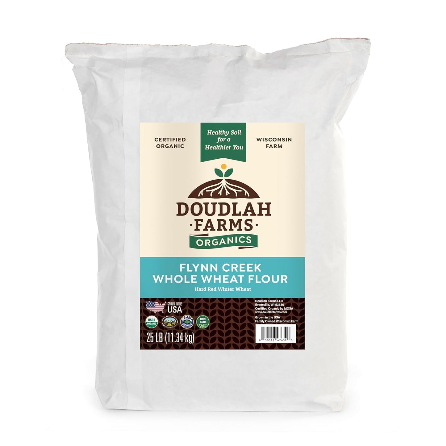 Organic Whole Wheat Flour 25 lb - Non-GMO, Pesticide-Free, Regenerative Organic Certified for Baking Bread, Pizza, Pasta, & More by Doudlah Farms