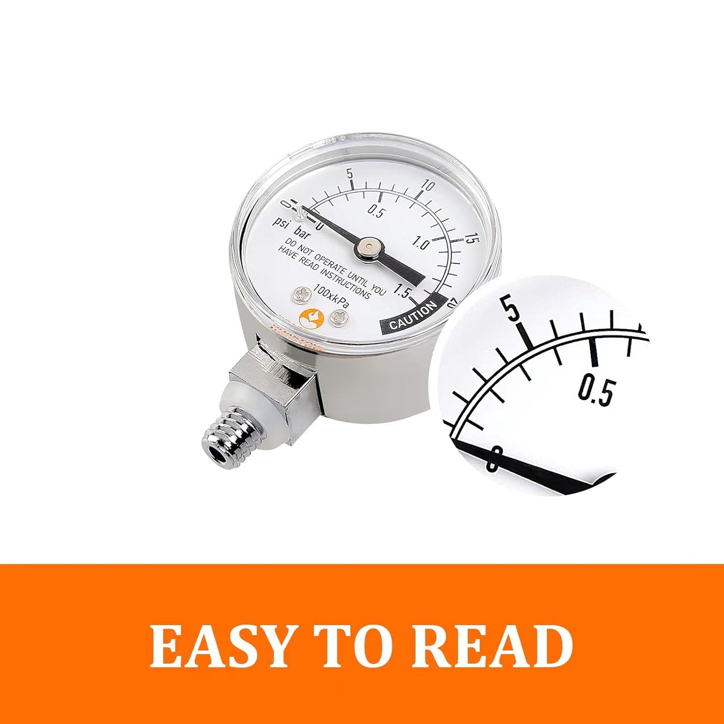 Roastove Stainless Steel Pressure Cooker Gauge, Pressure Canner Gauge, Steam Pressure Gauge, 2" Dial, Lower Mount, Including Gasket, Washer and Nut