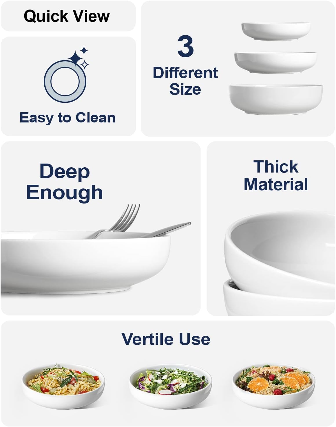 LE TAUCI Pasta Bowls 45 oz, Salad Bowls Set for Serving Soup, Pasta, Noodle, Dinner, Large Kitchen Bowl Plates, Microwave Safe - 8.5 Inch, Set of 4, White