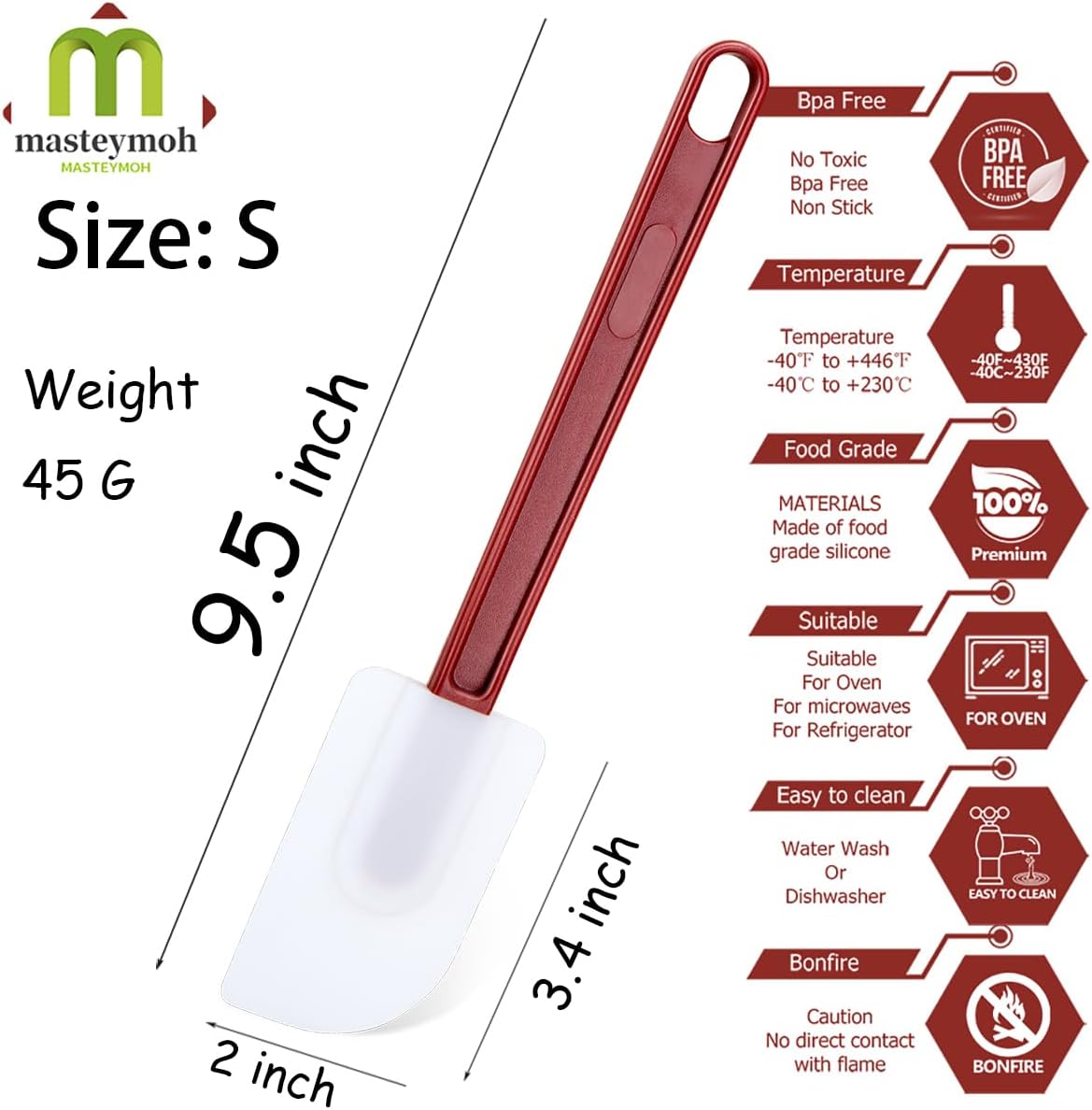 Silicone Spatula Set - 10 Soft Rubber Scrapers, 9.5 Inches, Commercial Grade, Heat Resistant to 500