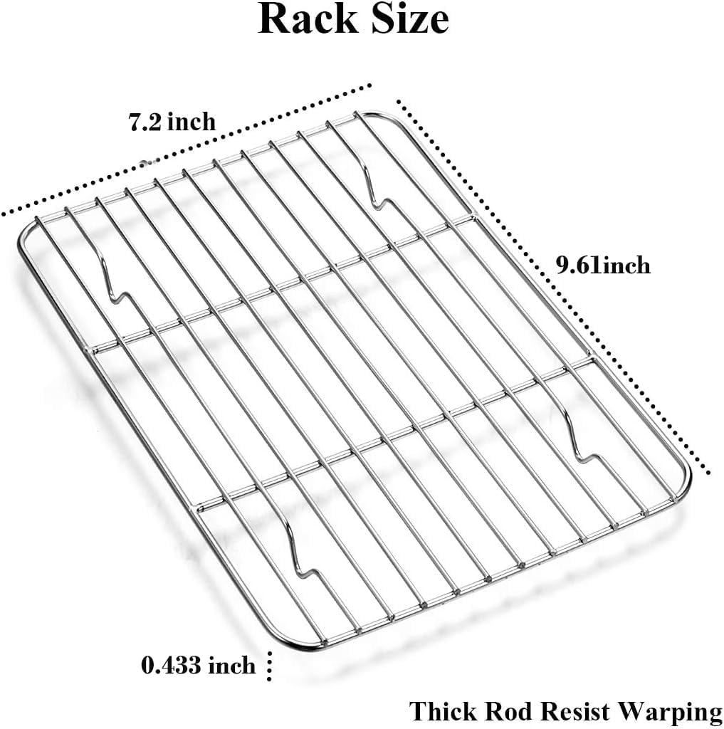 Wildone Baking Sheet with Rack Set [2 Sheets + 2 Racks], Stainless Steel Cookie Pan baking Tray with Cooling Rack, Size 10 x 8 x 1 Inch, Non Toxic & Heavy Duty & Easy Clean