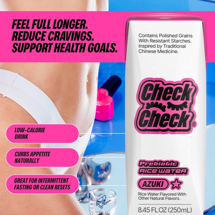 CheckCheck Prebiotic Rice Water, Dawn, Dusk, and Azuki, 12 Pack, 8.45 fl oz Bottles (12 Pack, Azuki)