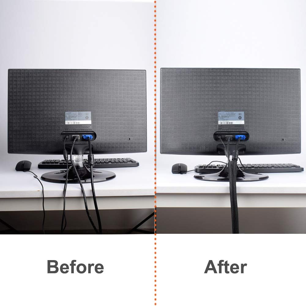 ZhiYo 6.6ft - 4/5 inch Cable Sleeve, Cord Wrap Wire Protector Tubing for Pets, PC Cable Wrap, Computer Cable Management Sleeve - Black