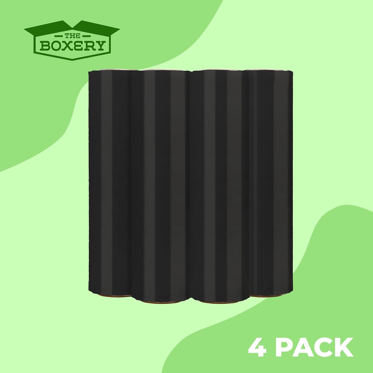The Boxery- 18''X1500' Per Roll Stretch Wrap (Black)-4 Rolls/6000 Feet Total (75 Gauge) Heavy Duty, Stretch Wrap Film Black Cling Plastic for Shipping, Moving and Packaging