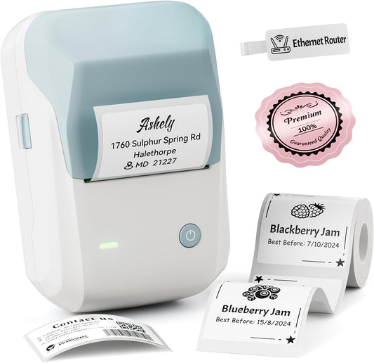 NIIMBOT Label Maker Machine with Tape, B1 Bluetooth Label Printer, 2 Inch Large Waterproof Label, Inkless Thermal Label Maker for Kids School Items, Classroom Teacher, Light Blue