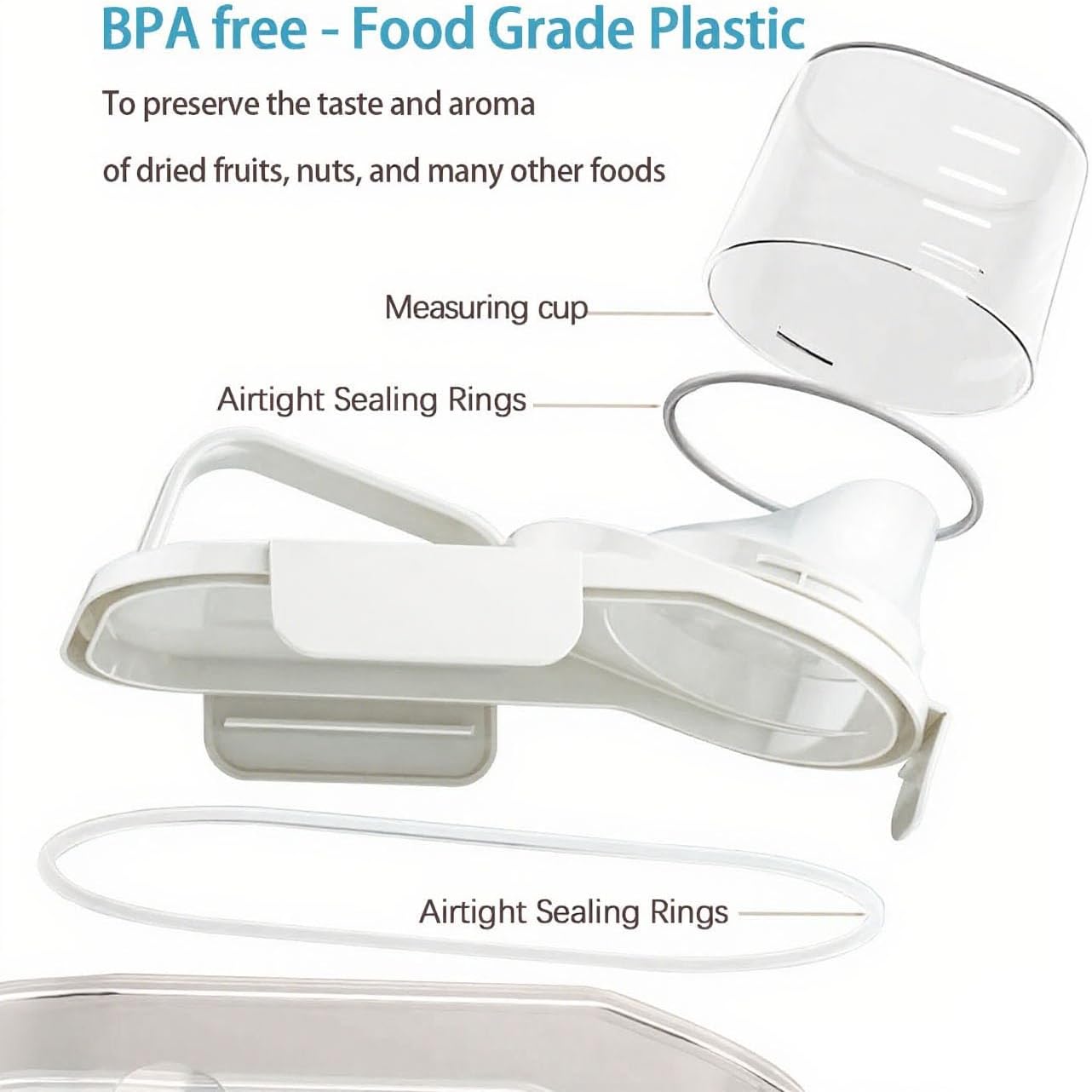 Cereal Containers Storage,2L Airtight Large Dry Food Storage Containers with Pouring Spout, Measuring Cup for Flour and Grain,BPA Free Plastic Dispenser ((1pcs) White-67oz)