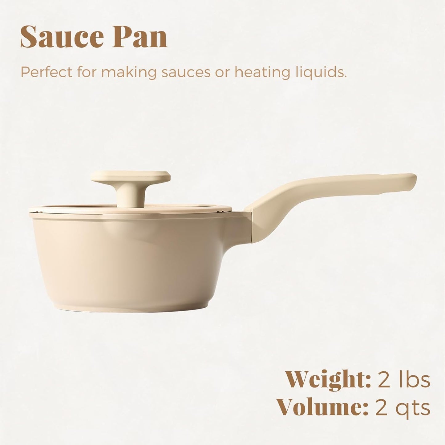 Nonstick Saucepan with Lid, 2 Quart Sauce Pan, Healthy Sauce Pot with Pour Spouts for Multipurpose Use, PTFE, PFOA Free, Induction Compatible, Apricot