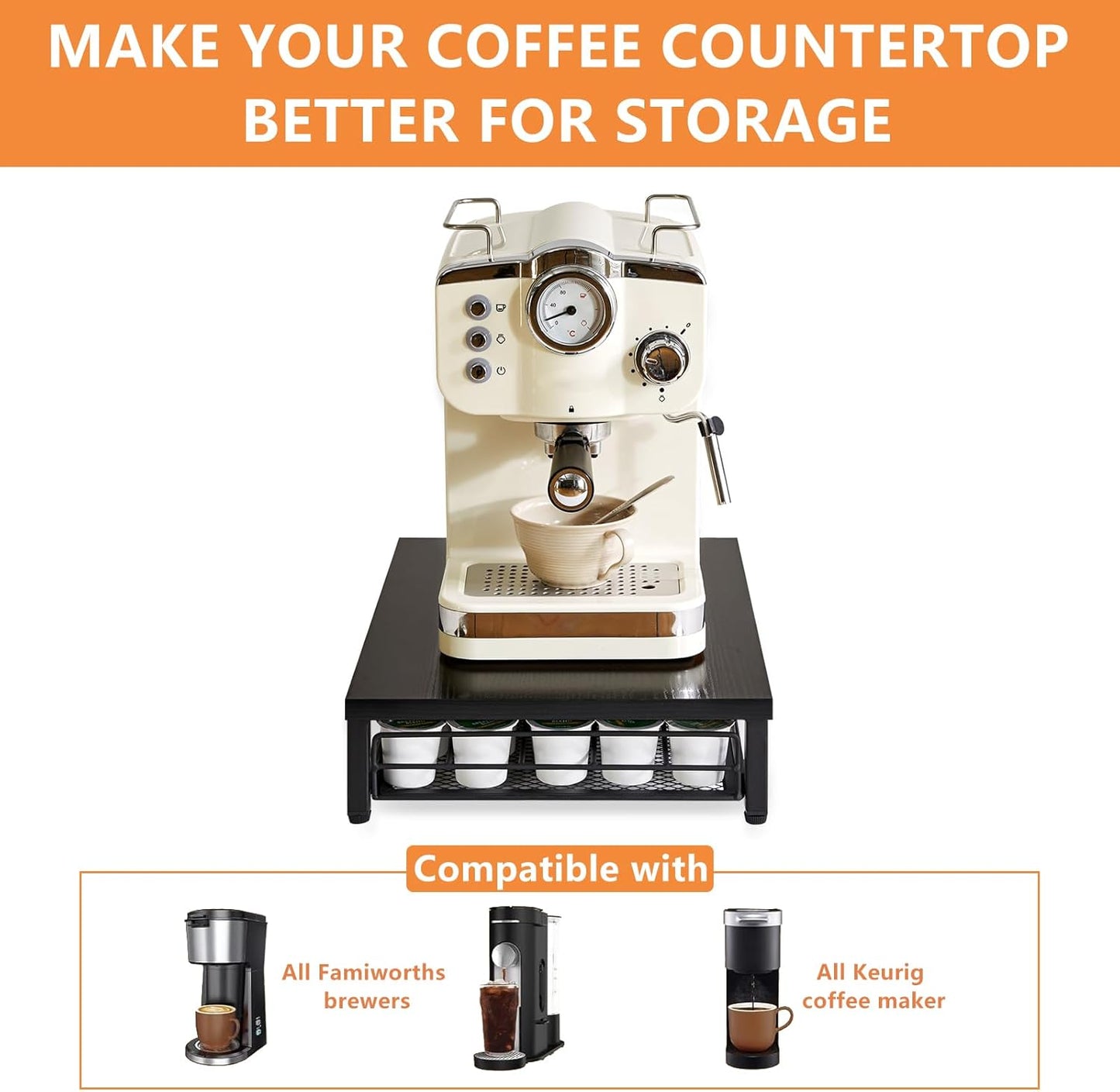 IBUYKE Coffee Pod Drawer Holder for K Cup, 35 Capacity Capsule Pods Storage Organizer,Under Coffee Pot Storage Drawer, Home Kitchen Coffee Pod Holder Counter Coffee Station UTCJ001B