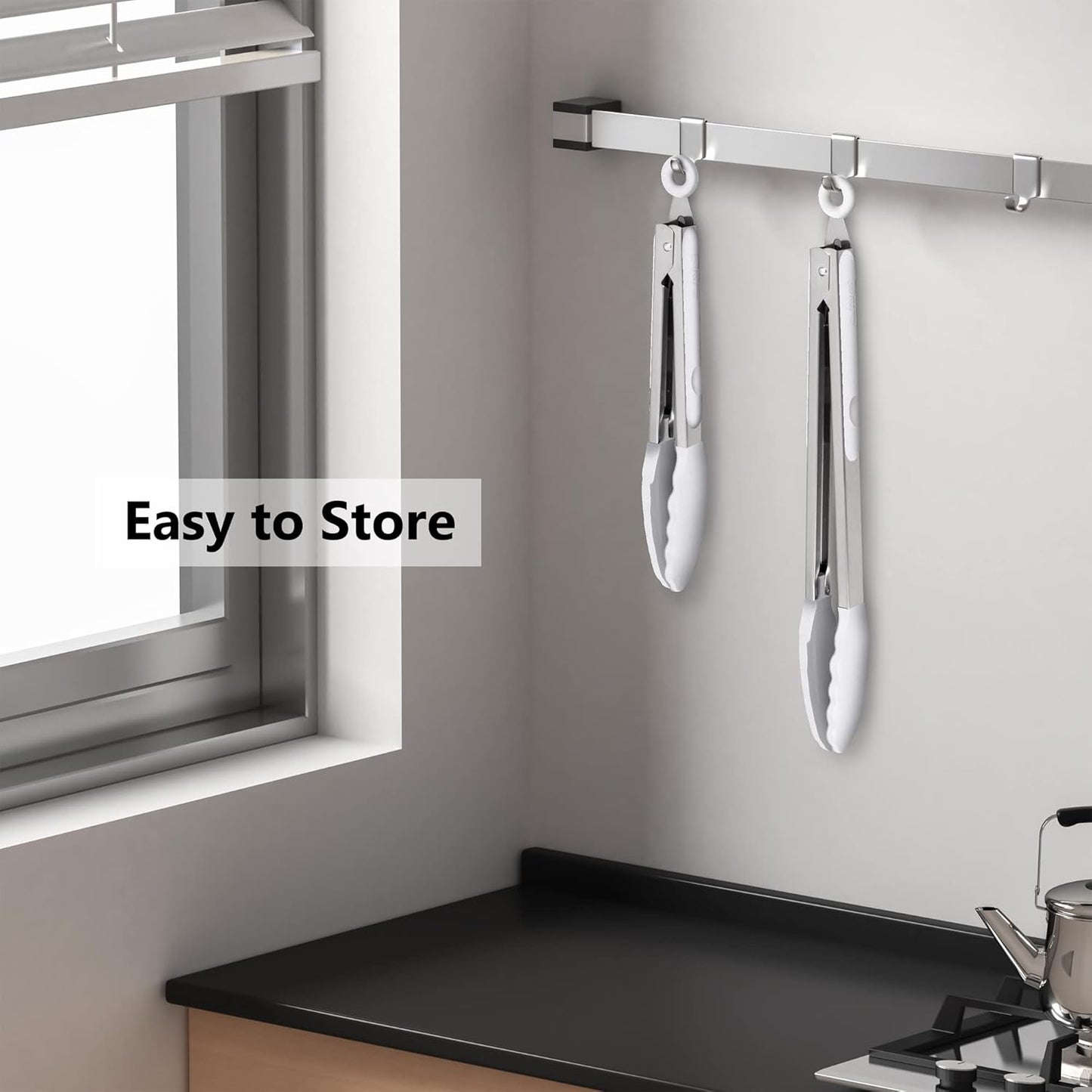 Premium Silicone Set of 2 Cooking Tongs, 9-Inch & 12-Inch BPA Free Non-Stick Stainless Steel BBQ Grilling Locking Food Tong, Light Grey