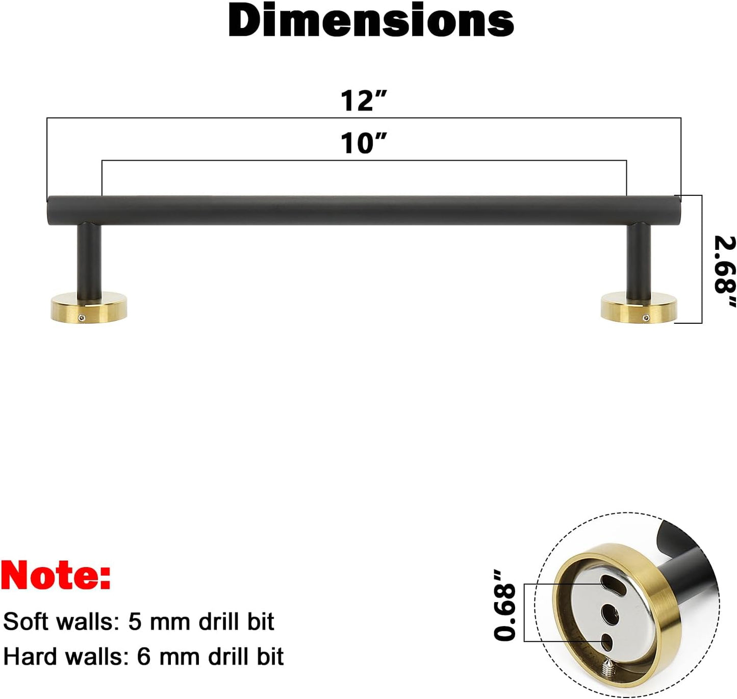 NearMoon Bath Towel Bar, Bath Accessories Thicken Stainless Steel Shower Towel Rack for Bathroom, Towel Holder Wall Mounted (1 Pack, Matte Black & Gold, 12 Inch)