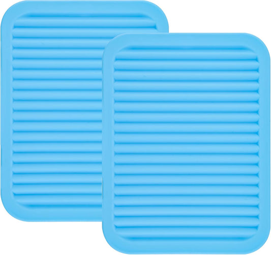 Smithcraft Lucky Plus Silicone Trivet Mat for Dish Hot Pads for Counter Top,Pan and Pot Heat Resistant Workshop, 2 Pack,Size:9x12 Inches, Color: Blue,Shape:Rectangular