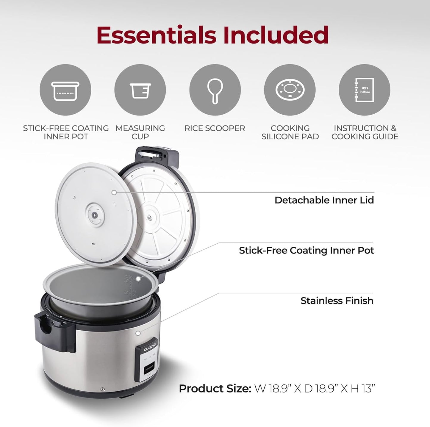 CUCKOO CR-3032 30-Cup (Uncooked) / 60-Cup (Cooked) Large Capacity Commercial Rice Cooker & Warmer with Nonstick Inner Pot, Switch Press (Silver/Black)