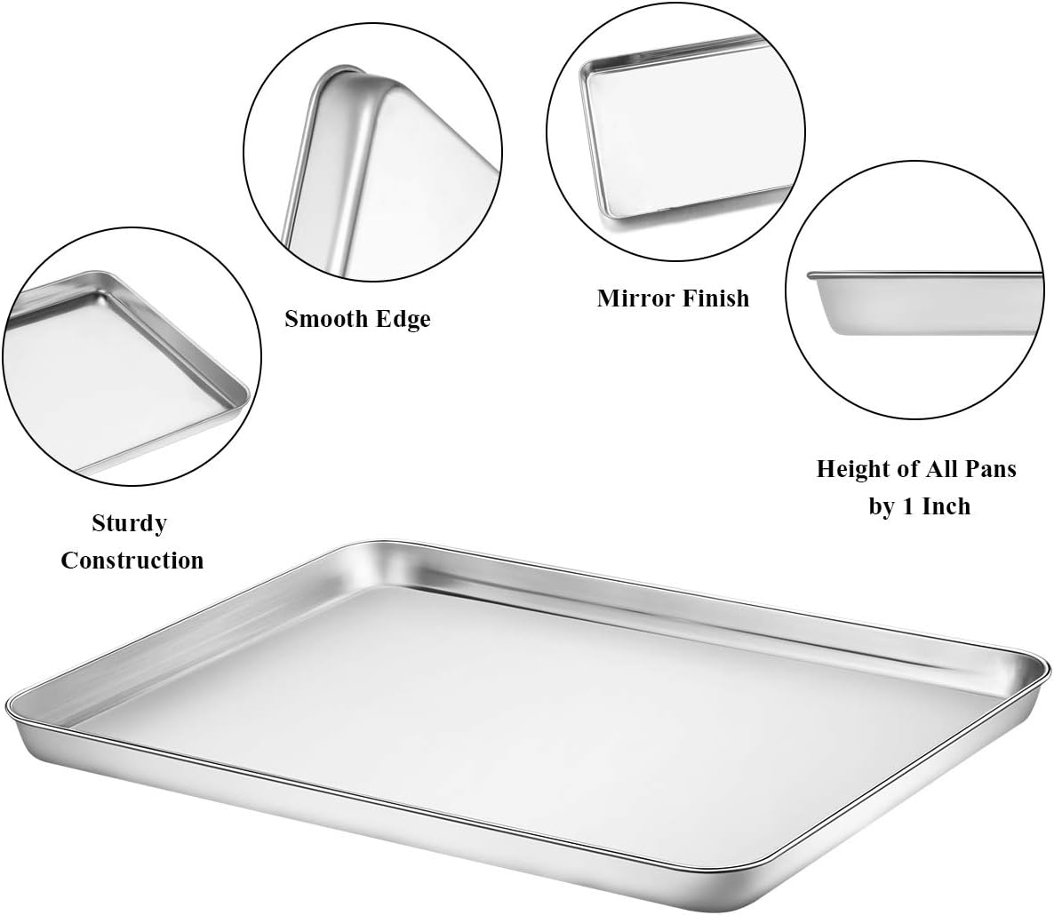 Wildone Baking Sheet Set of 2 - Stainless Steel Cookie Sheet Baking Pan, Size 12 x 10 x 1 inch, Non Toxic & Heavy Duty & Mirror Finish & Rust Free & Easy Clean