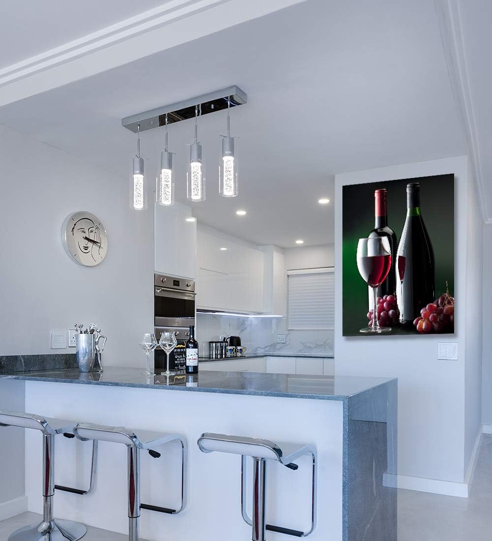 Looife Kitchen Wine Bottle Canvas Wall Art, 30x40 Inch Gallery Wrapped Red Wine with Grapes Picture Prints Wall Decor, Modern Art Deco for Dining Room and Bar Wall Decoration